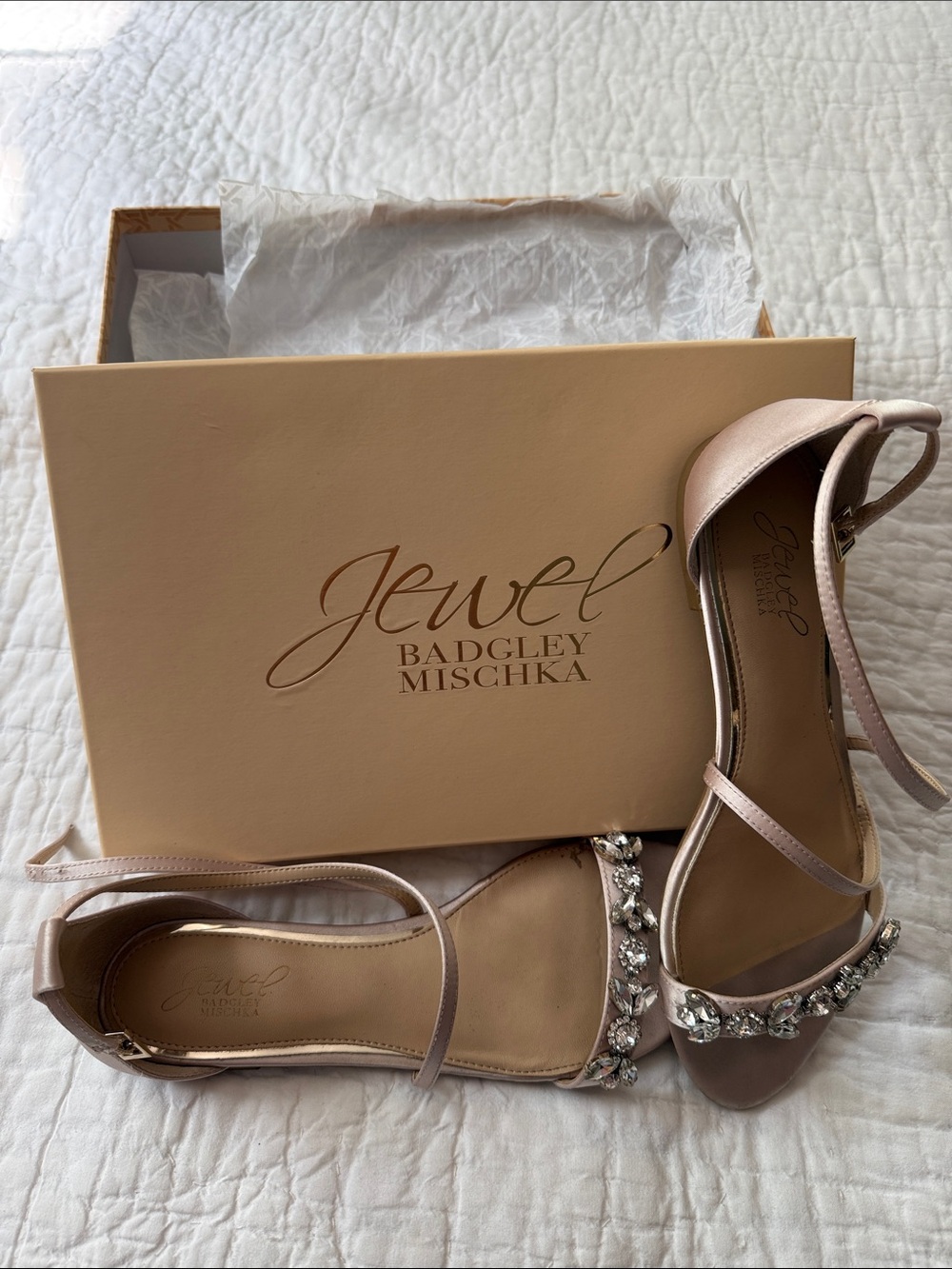 Jewel Badgley Mischka Blush Crystal Embellished Ankle-Strap Sandals